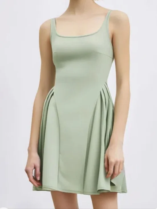 Woven Square Neck Solid Midi Dress In Moss Green From Cider Sz 1XL - Picture 7 of 16